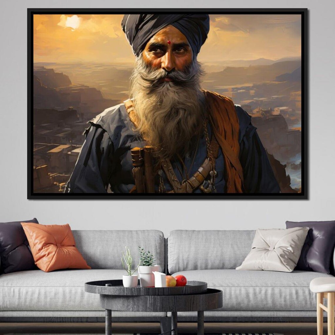 Sikh Warrior Historical Elder Turban Desert Fortress Art Poster
