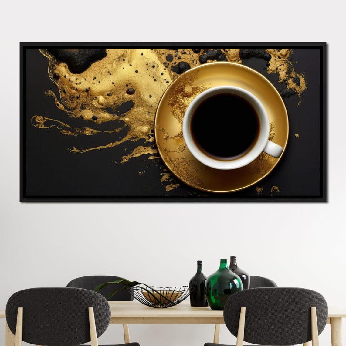 Majestic Coffee Cup Black Gold Splash Modern Kitchen Art Poster - Image 3