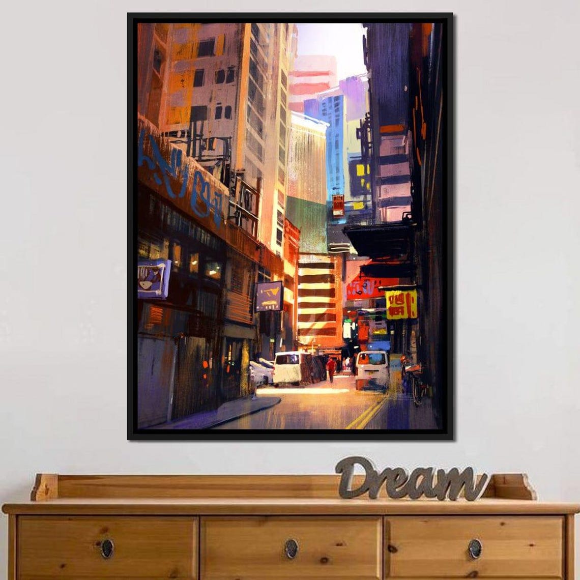 Hemererae Market Urban Wall Art Colorful Cityscape Modern Street Scene Vibrant Yellow Oil Painting By Nichecanvas - Image 2