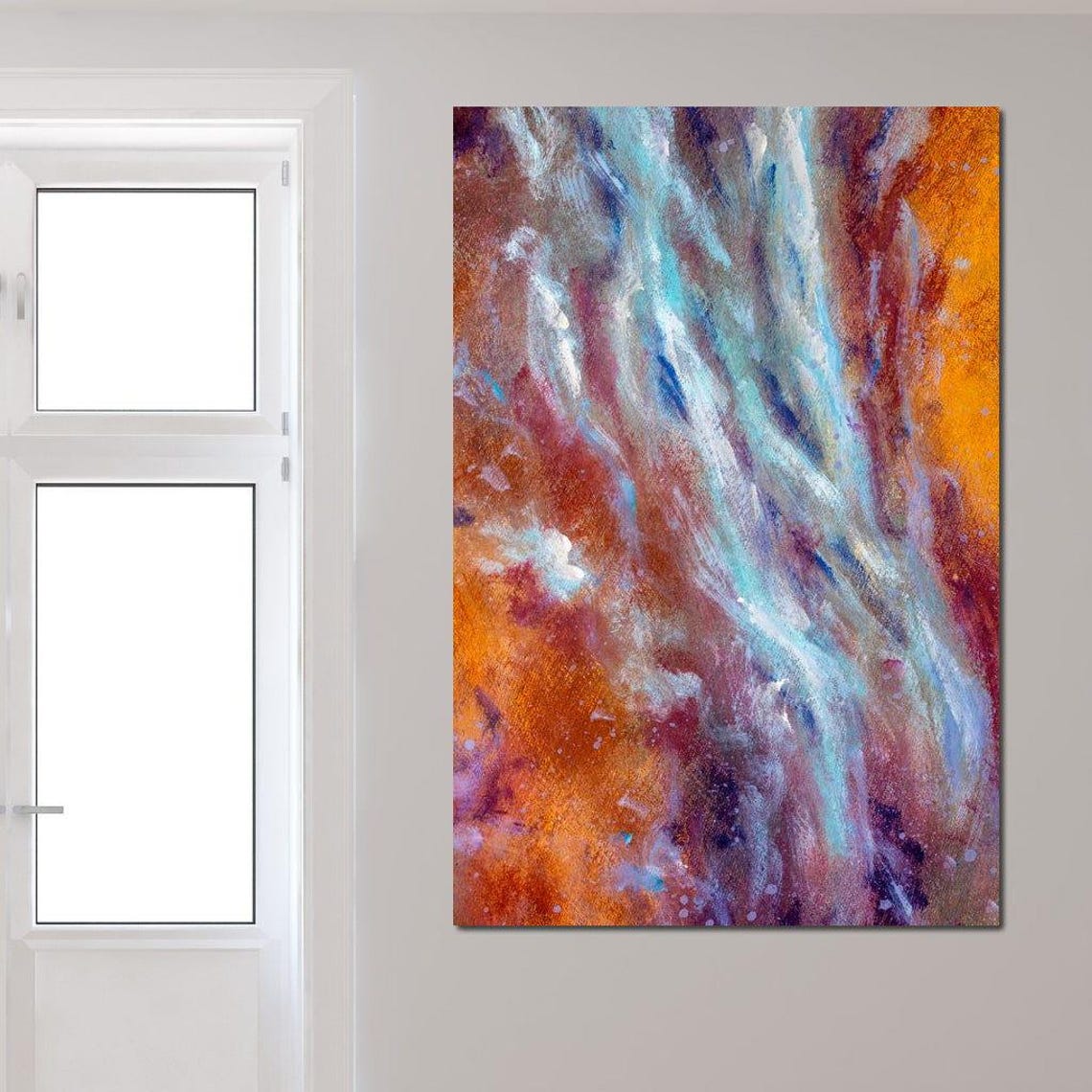 Multicolor Fluid Abstract Vertical Wall Art Orange Purple Turquoise - Image 4