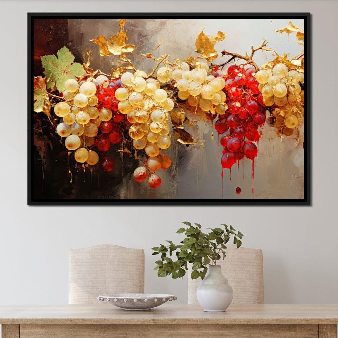 Golden Red Grapes Vine Art Print Wine Theme Elegant Kitchen Wall Decor - Image 2