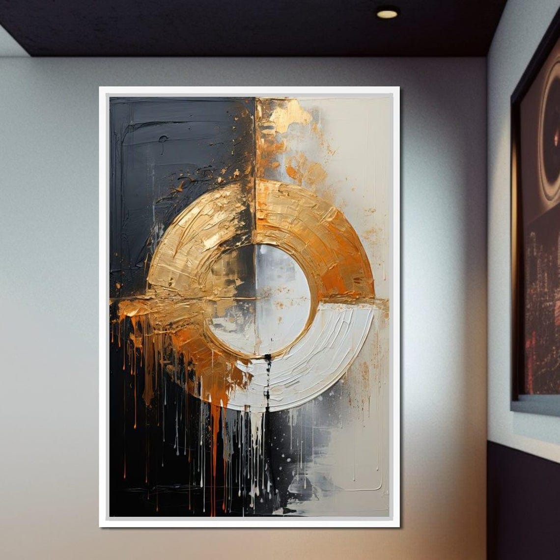 Gold Ring Eclipse Black White Drip Framed Abstract Wall Art Poster - Image 2