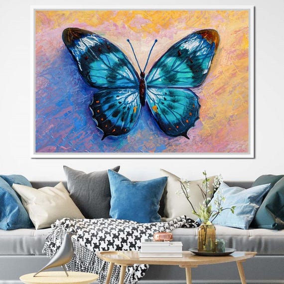 Light Blue Butterfly Stunning Blue And Beige Butterfly Print Nature Inspired Wall Art Animal Decor For Bedroom By Nichecanvas