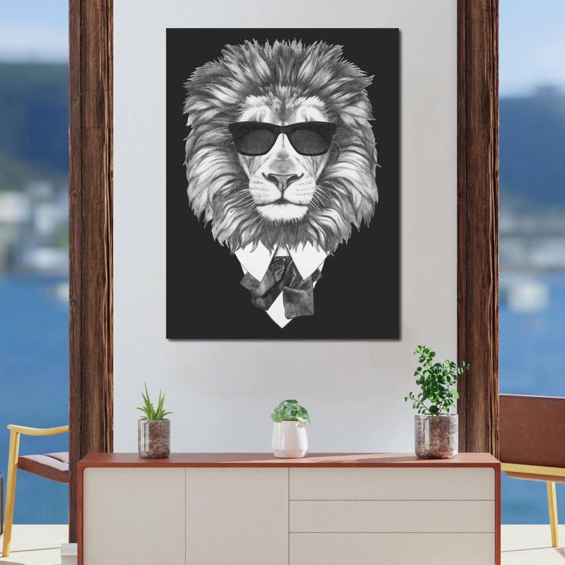 Lion In Sunglasses And Tie Pencil Sketch Black Cool Gentleman Animal Wall Poster - Image 4