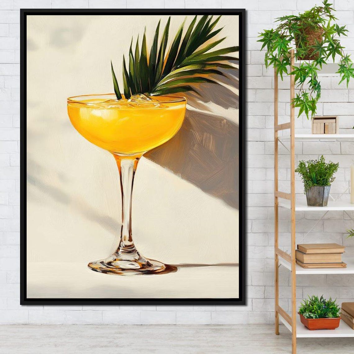 Golden Citrus Cocktail Coupe Glass Palm Leaf Tropical Bar Art Poster - Image 4