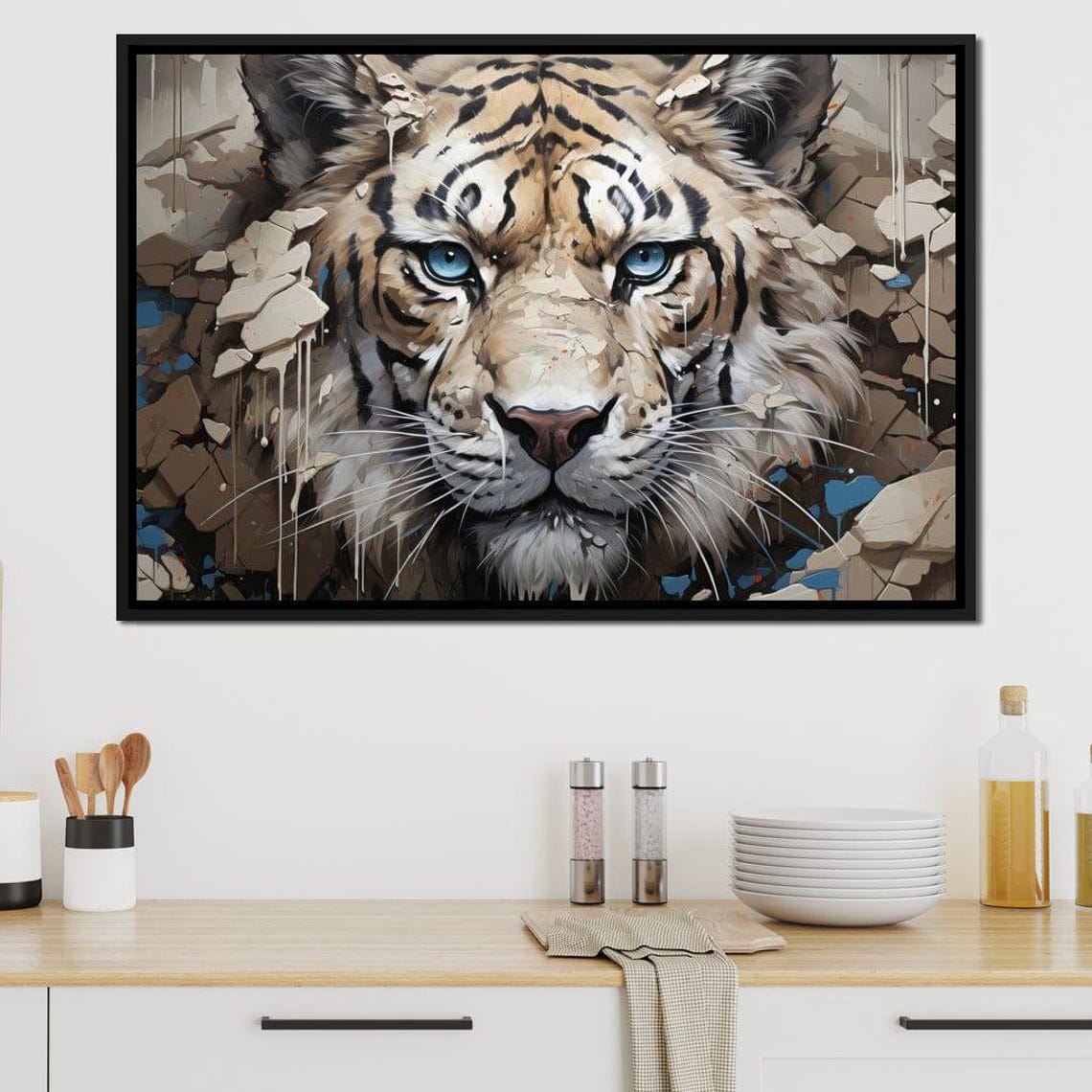 White Tiger Blue Eyes 3D Breakthrough Big Cat Wildlife Art Poster - Image 3