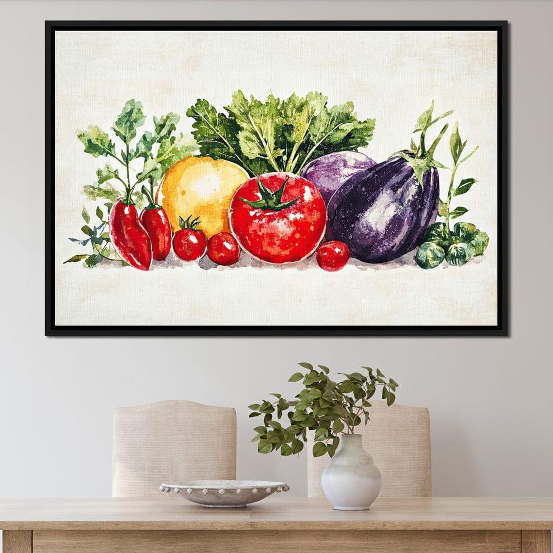 Watercolor Garden Harvest Tomato Eggplant Pepper Rustic Kitchen Art - Image 3