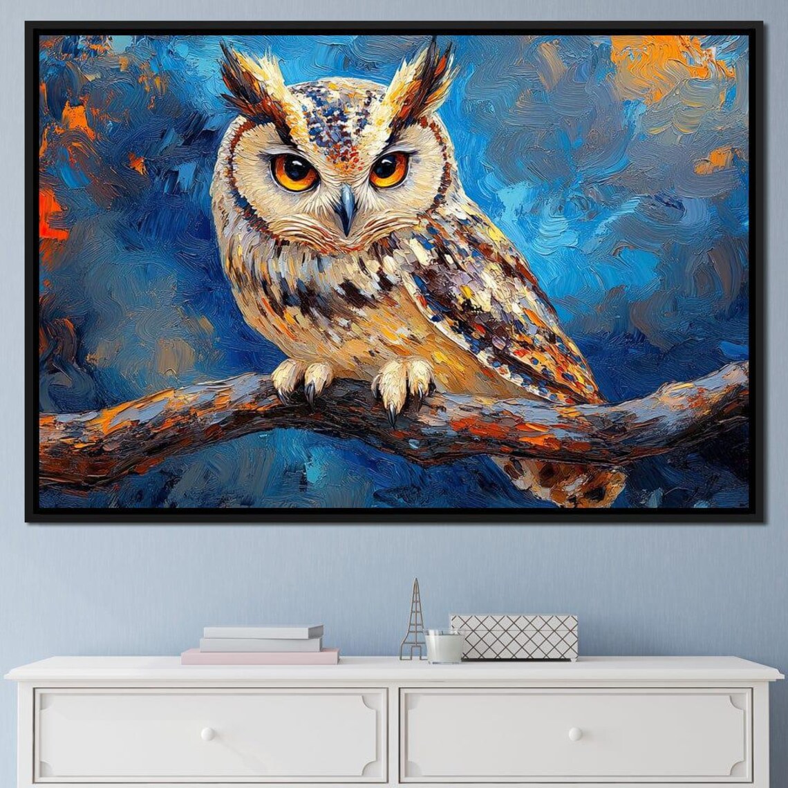 Horned Owl Blue Night Branch Orange Eyes Colorful Wildlife Bird Poster - Image 4