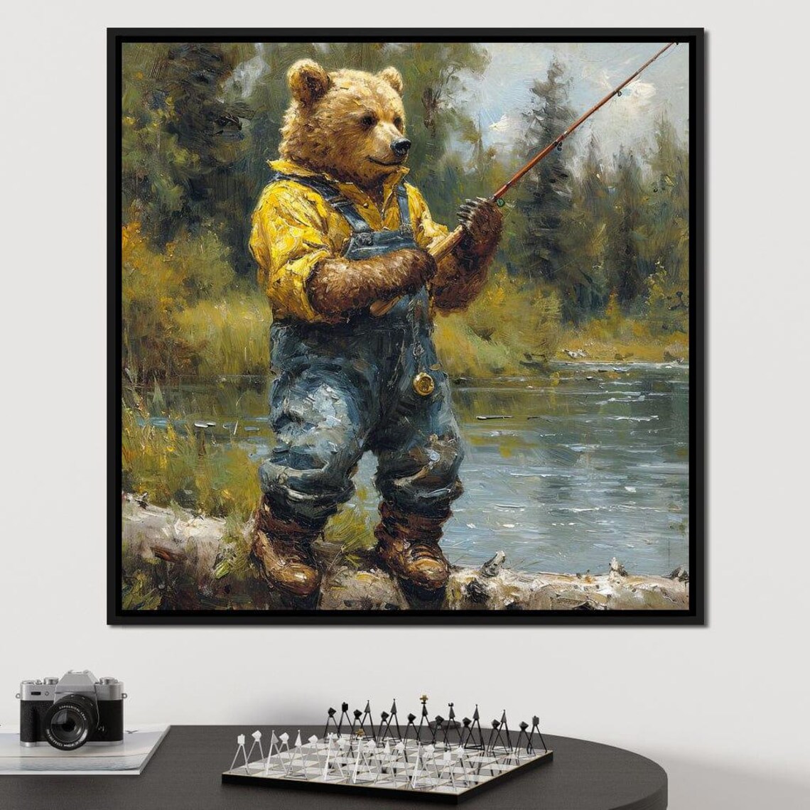 Bear Cub Fishing Overalls Lake Wildlife Whimsical Folk Painting Animal Wall Poster - Image 2