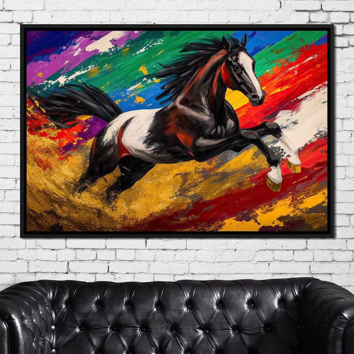 Galloping Horse Leaping Through Explosive Rainbow Paint Swirls Poster - Image 3
