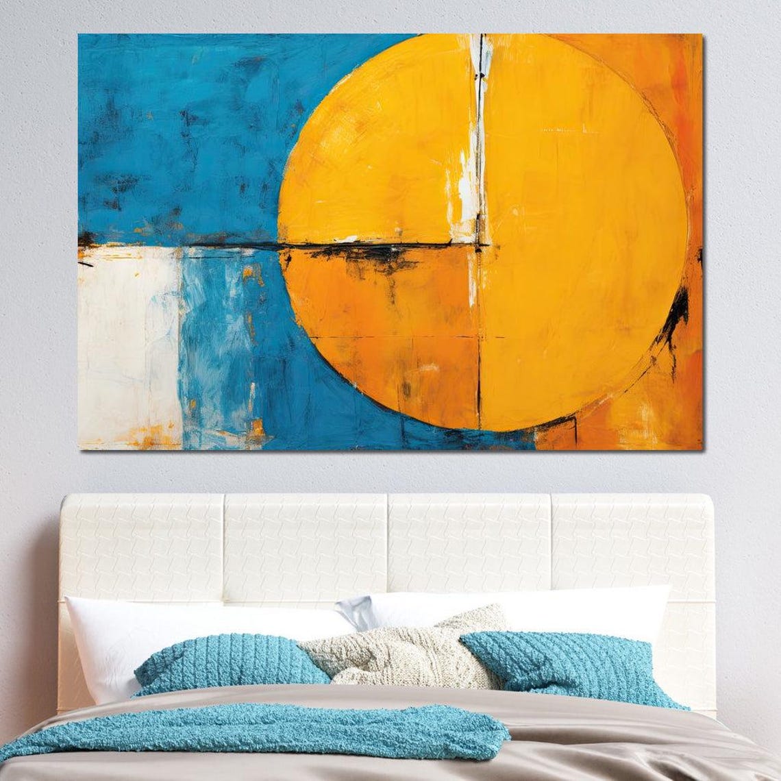 Teal Orange Abstract Sun 5 Panel Canvas Bold Horizon Circle Wall Art - Image 4