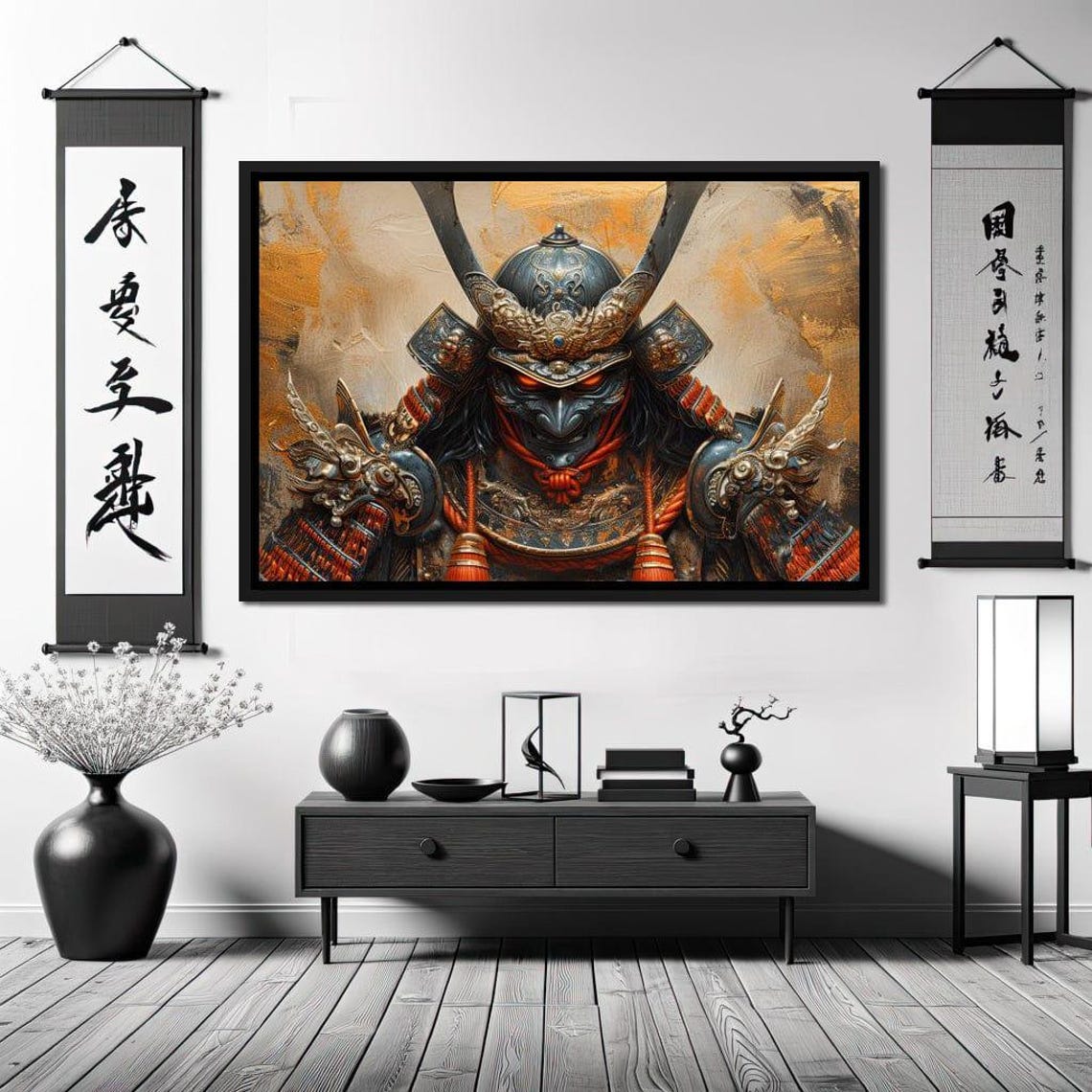 Dark Samurai Armor Warrior Portrait Gold Japanese Fantasy Art Print - Image 2