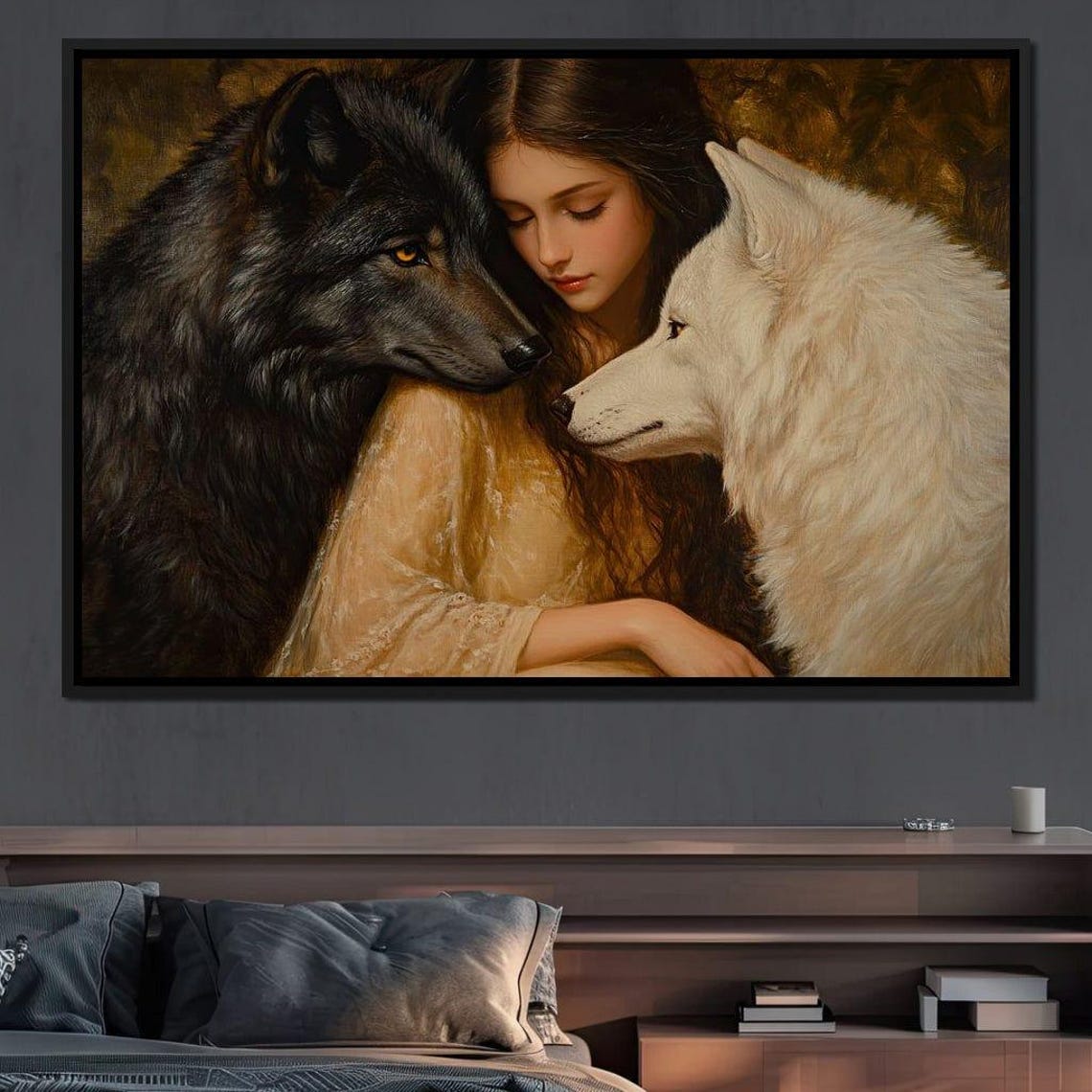 Harmony Of Trust And Companionship Mystic Wolf And Girl Nature Wall Art Wildlife Home Decor Emotional Beauty By Nichecanvas