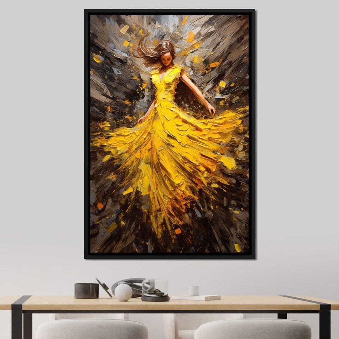 Dancing Woman Flowing Yellow Dress Expressive Painting Modern Fine Art Poster - Image 4