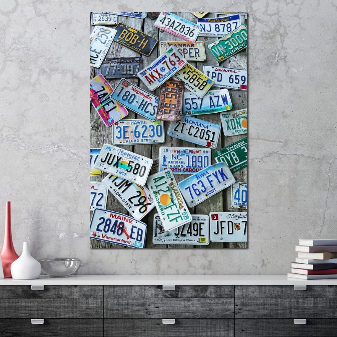 Vintage US License Plates Collage Weathered Wood Road Trip Wall Art - Image 4