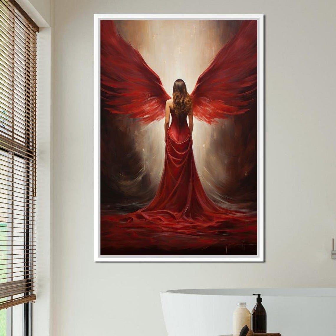 Red Angel Wings Woman Gown Dark Dramatic Divine Beauty Art Print - Image 4