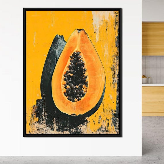 Papaya Vibrance Tropical Wall Art Home Decor Vibrant Fruit Illustration Bold Modern Decor By Nichecanvas