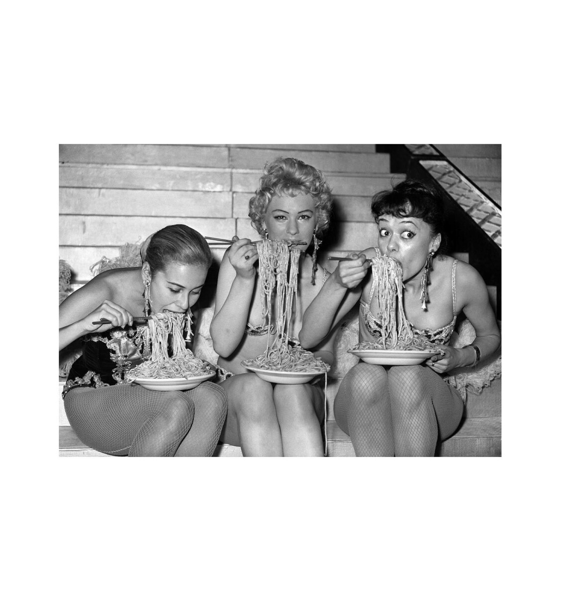 Three Showgirls Eating Spaghetti Plates Vintage Humor Photo Poster - Image 3