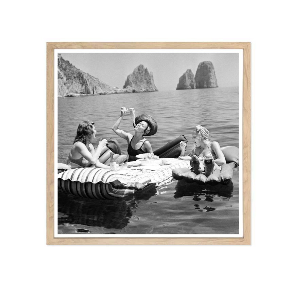 Women Eating Spaghetti on Floating Raft Vintage Photo Poster - Image 4