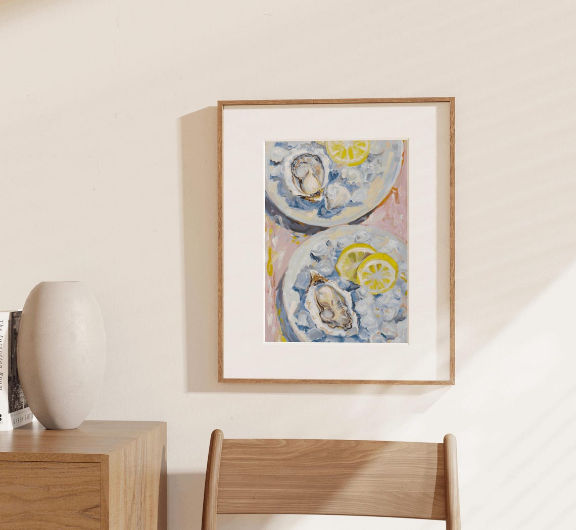 Oyster Plates On Ice With Lemon Slices Seafood Kitchen Poster - Image 3