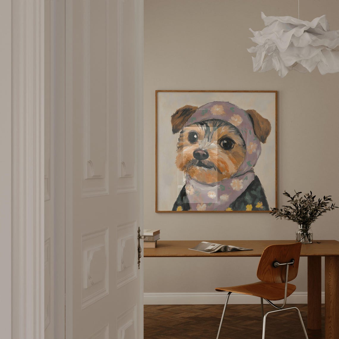 Yorkshire Terrier In Floral Babushka Painting Cute Dog Poster