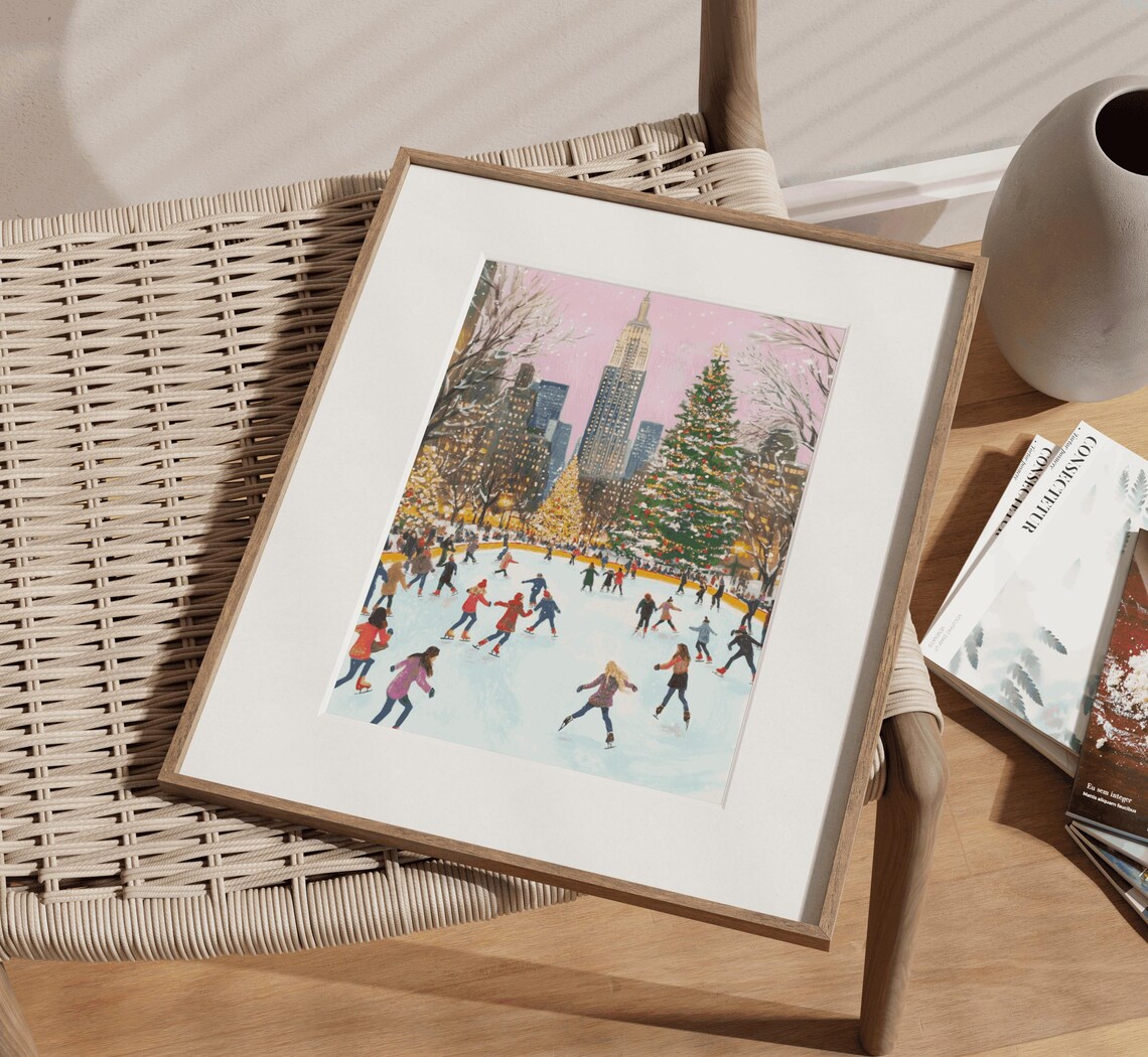 New York Christmas Ice Skating Rink Tree City Skyline Poster - Image 3