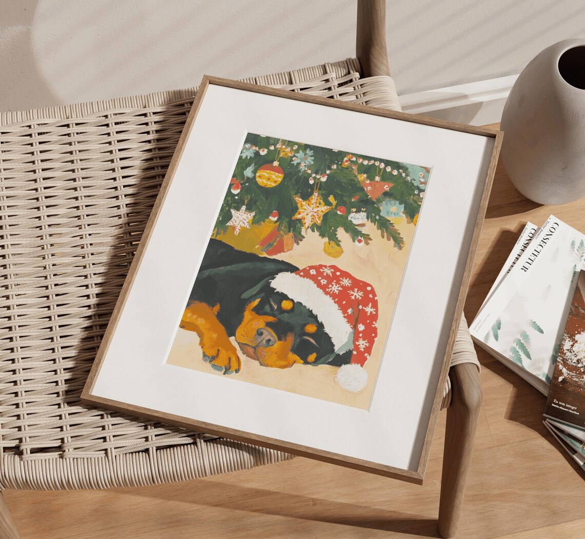 Rottweiler Christmas Cottagecore Dog Art Print - Image 3