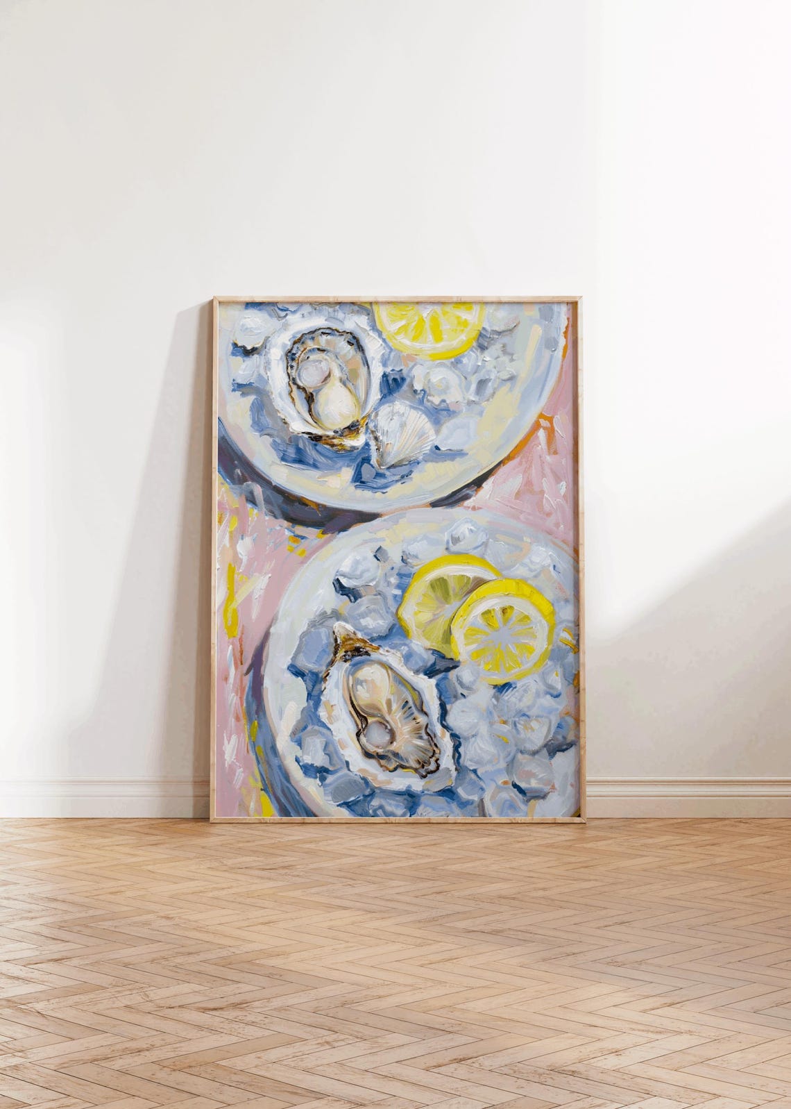 Oyster Plates On Ice With Lemon Slices Seafood Kitchen Poster - Image 2