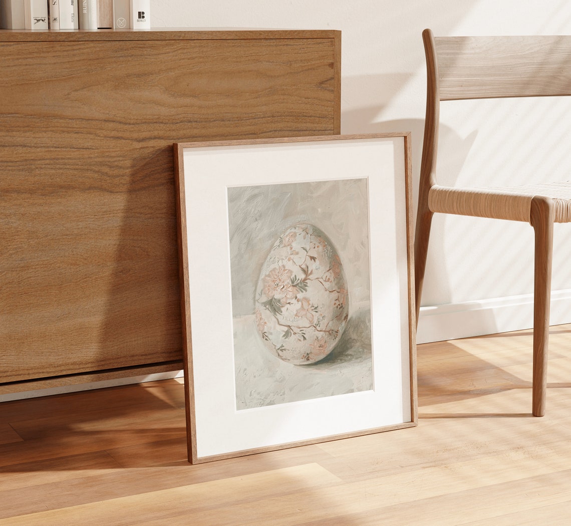 Floral Chinoiserie Easter Egg Neutral Still Life Painting Art Print - Image 4
