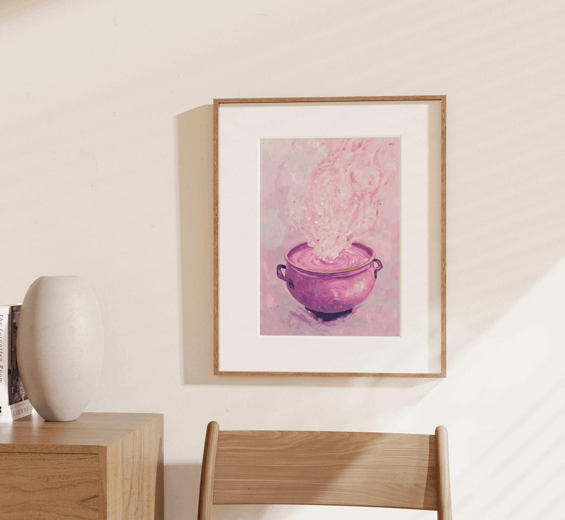 Pink Witch Cauldron Bubbling Potion Halloween Watercolor Poster - Image 3