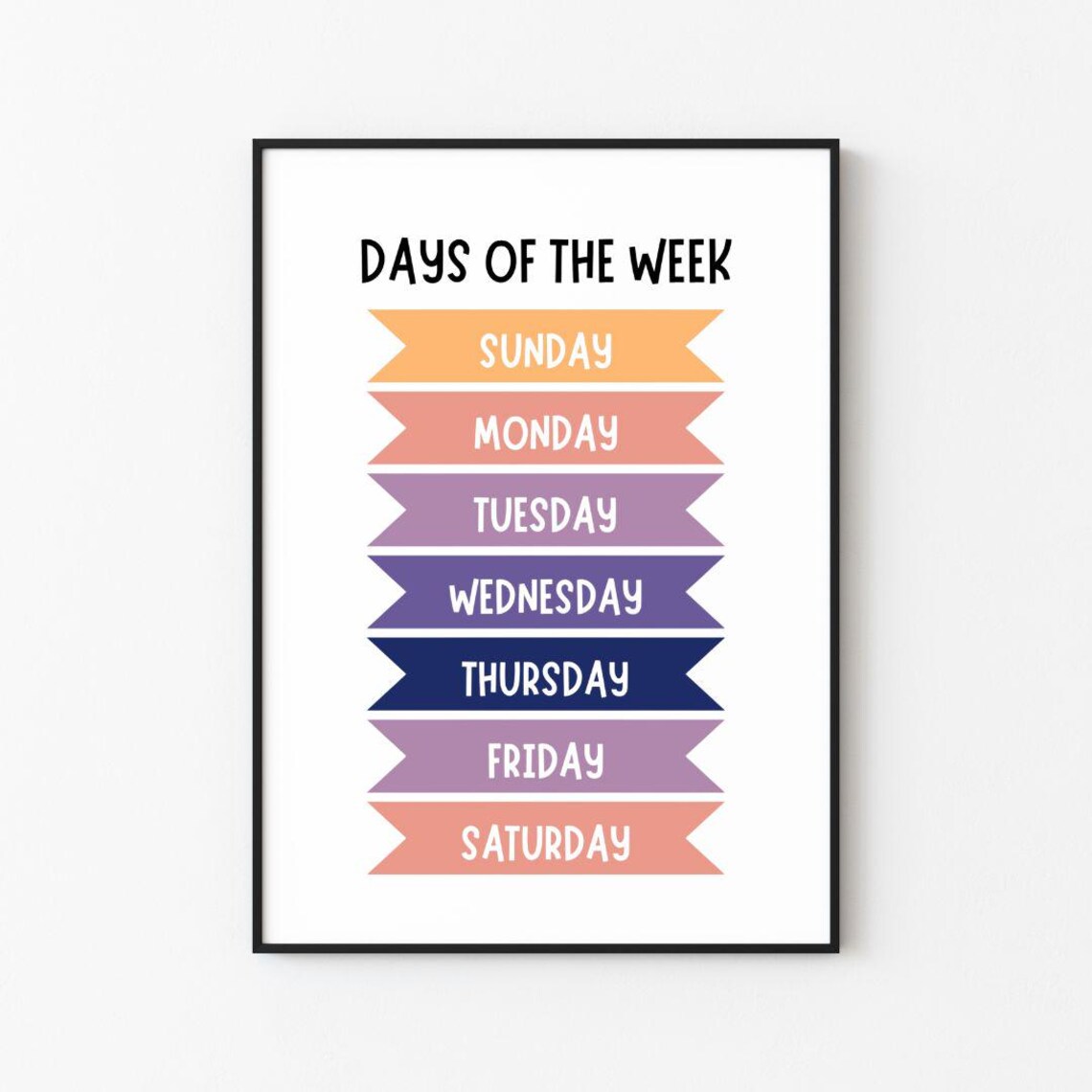 Days Of The Week Pastel Ribbon Banner Kids Chart Educational Poster