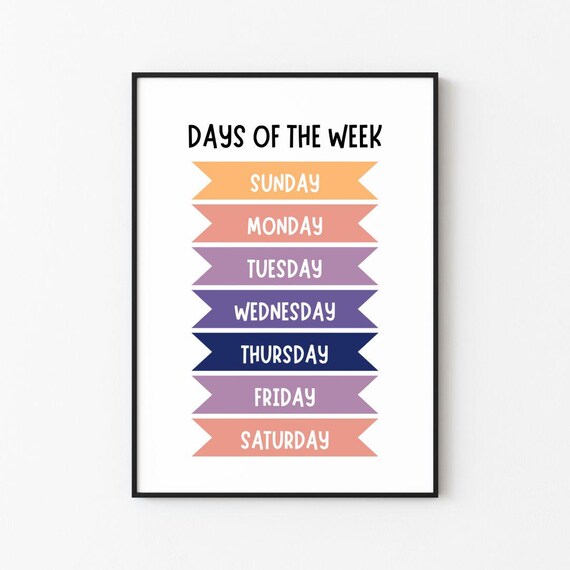 Days Of The Week Pastel Ribbon Banner Kids Chart Educational Poster