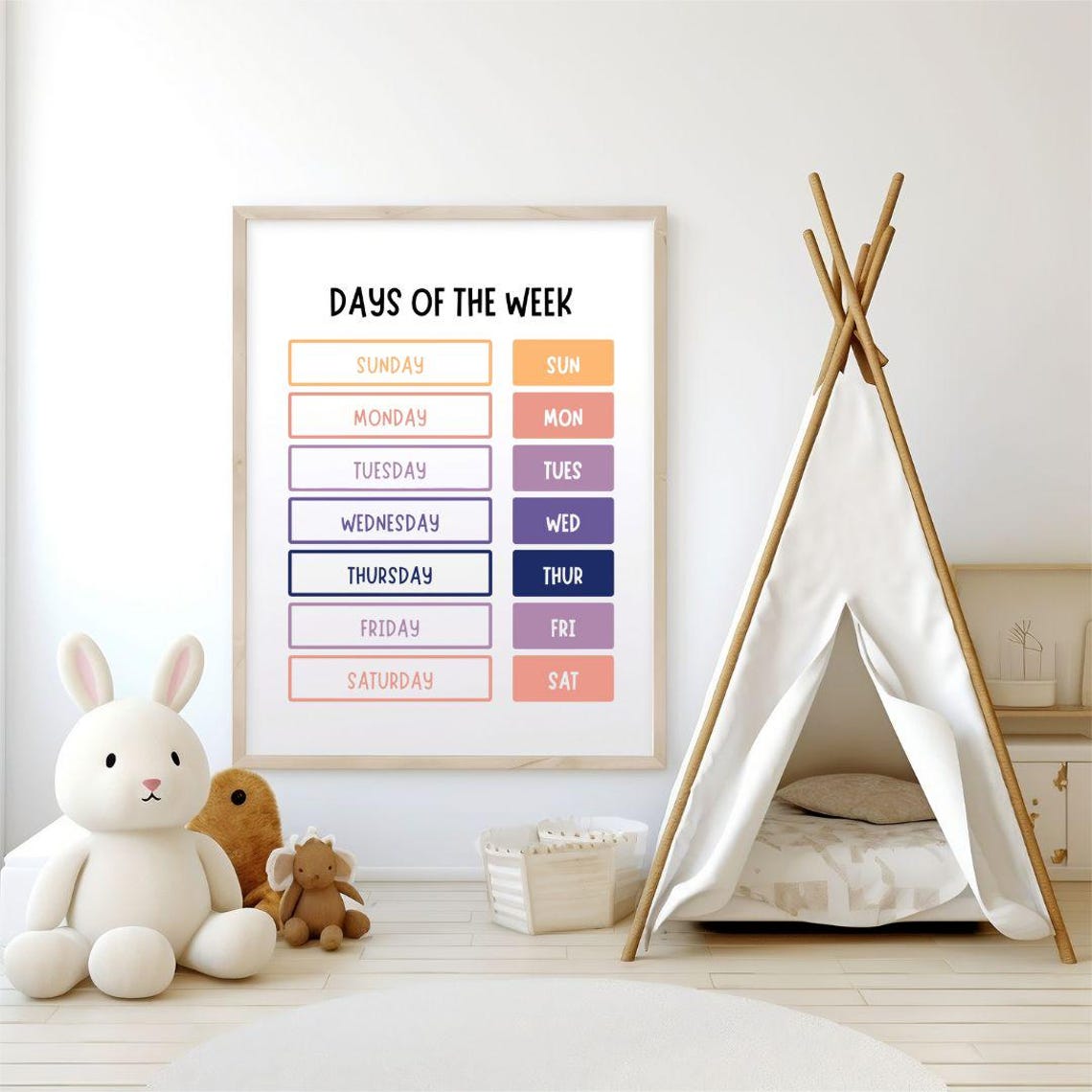 Days Of The Week Pastel Kids Learning Chart Wall Decor Poster - Image 2