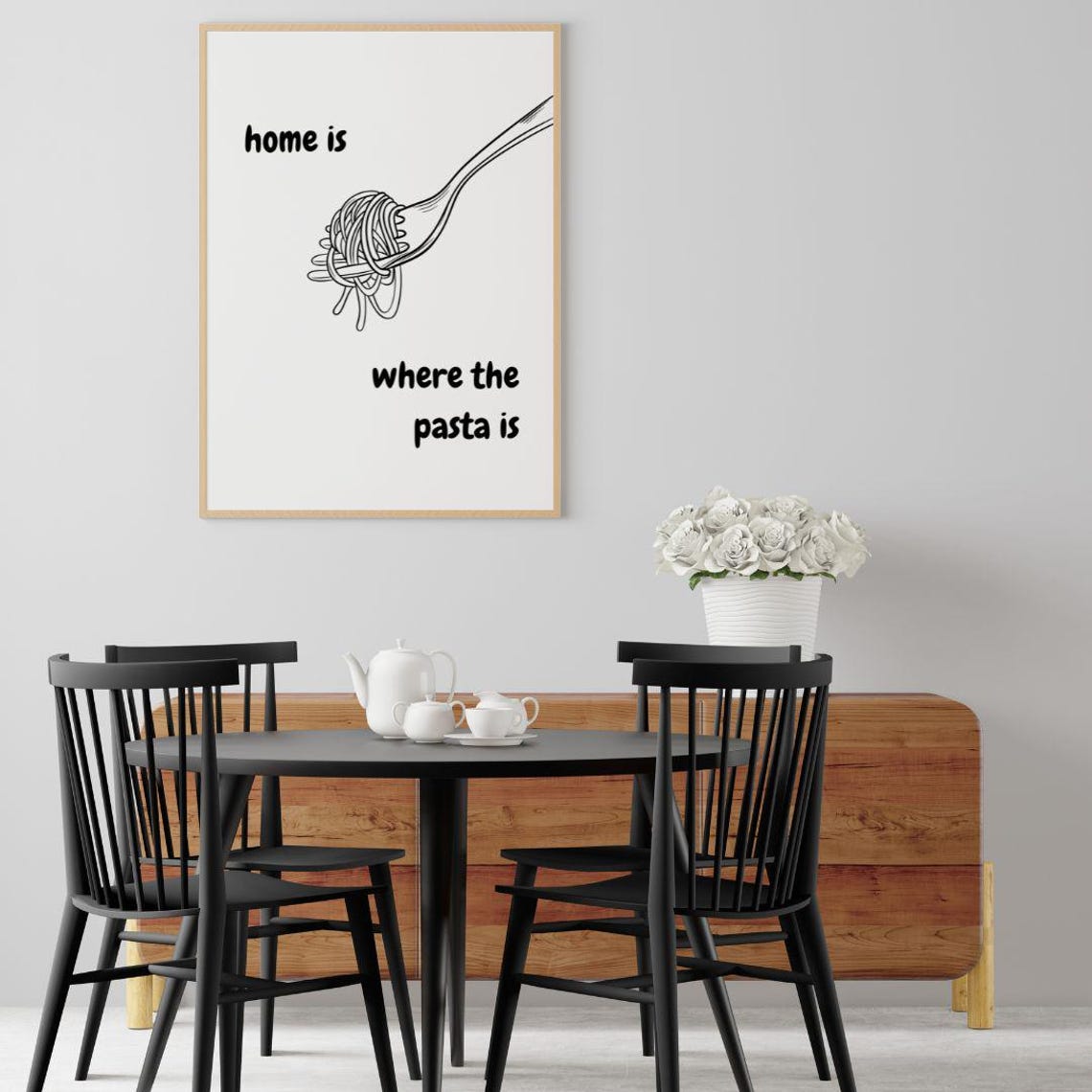 Home Is Where The Pasta Is Funny Fork Spaghetti Line Art Poster - Image 2