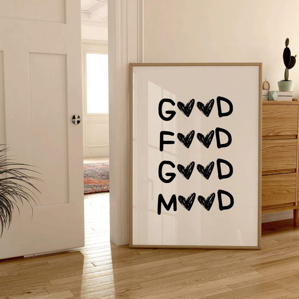 Good Food Good Mood Heart Letters Fun Typography Kitchen Poster - Image 2