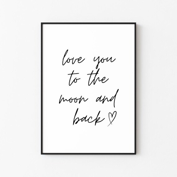 Love You To The Moon And Back Handwritten Script Heart Poster