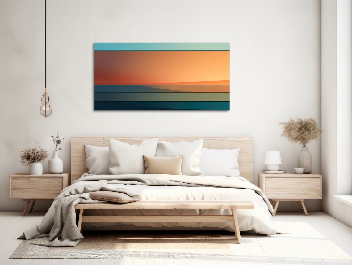 Large Geometric Wall Art Framed Print Modern Abstract Painting Panoramic Minimal Retro Vintage Artwork Dune - Image 2