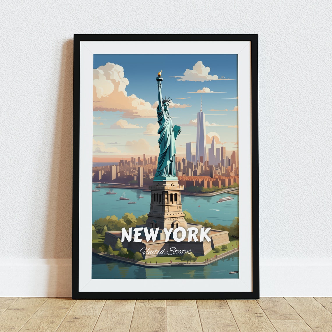Statue Of Liberty New York Harbor Vintage Skyline Travel Poster