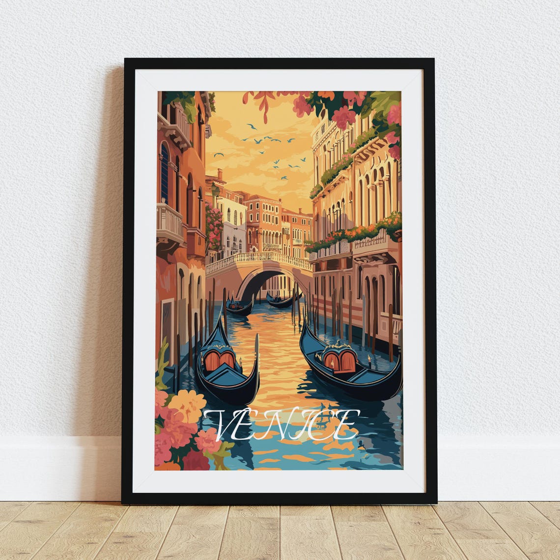 Venice Italy Grand Canal Gondolas Sunset Vintage Travel Poster