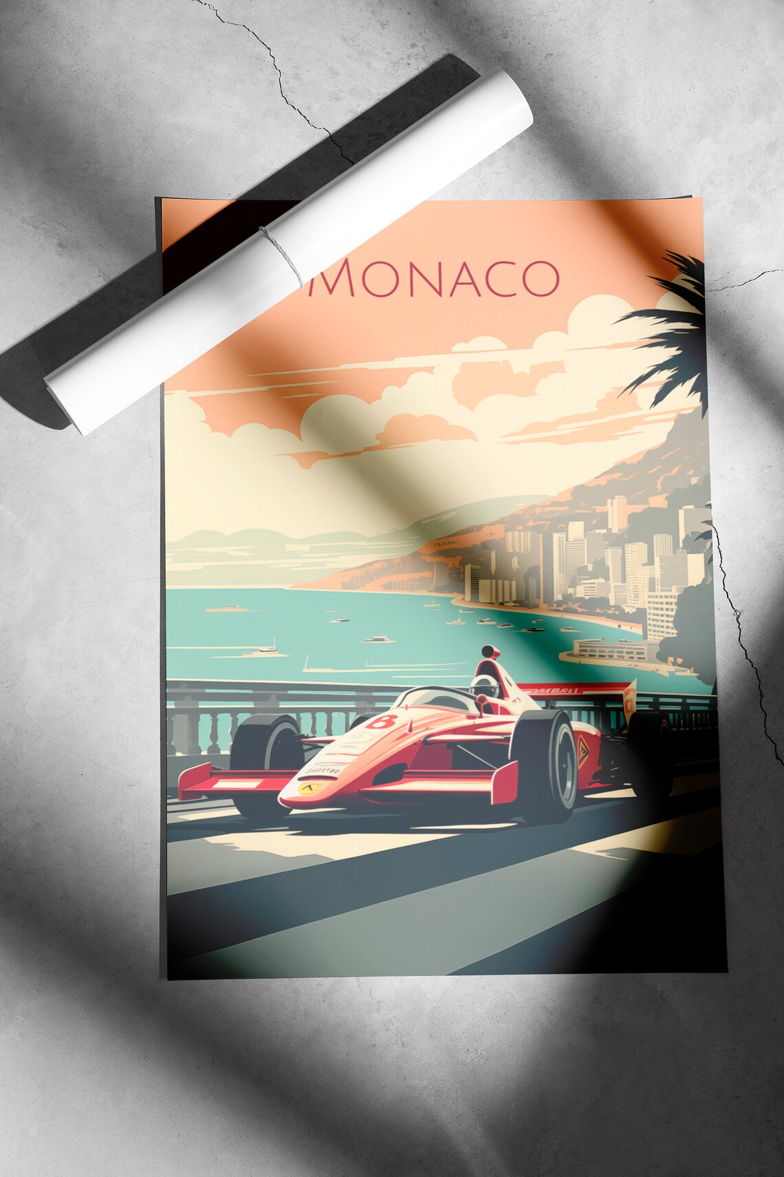 Monaco Grand Prix Formula 1 Red Race Car Vintage Travel Poster - Image 2