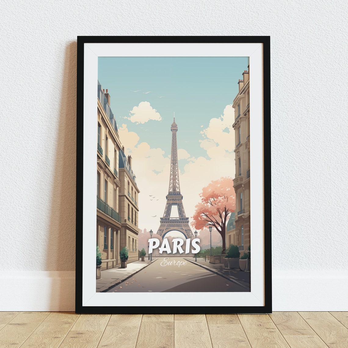 Paris Eiffel Tower Charming Street Spring Vintage Travel Poster