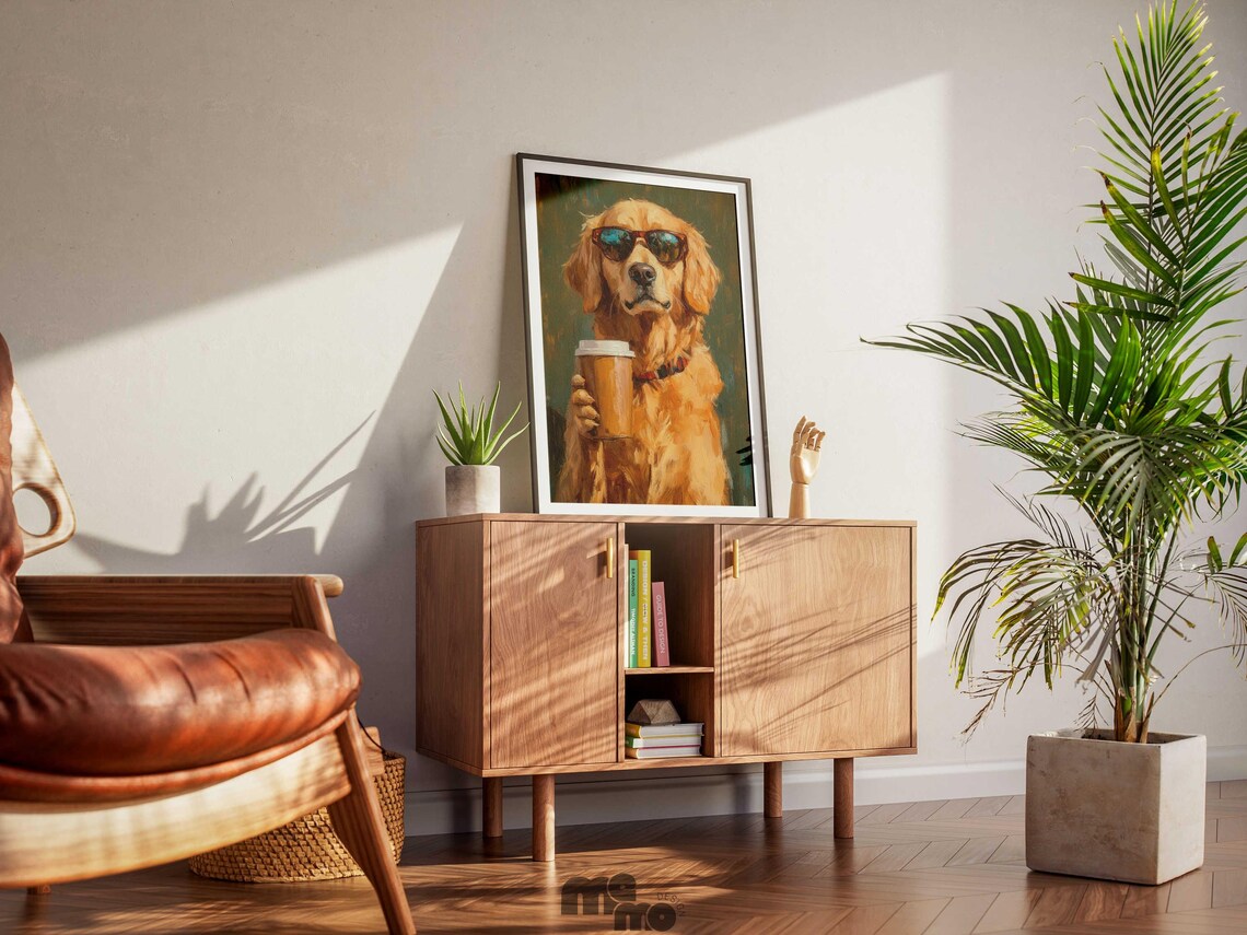 Golden Retriever Coffee Lover Dog Poster, Funny Sunglasses - Image 4