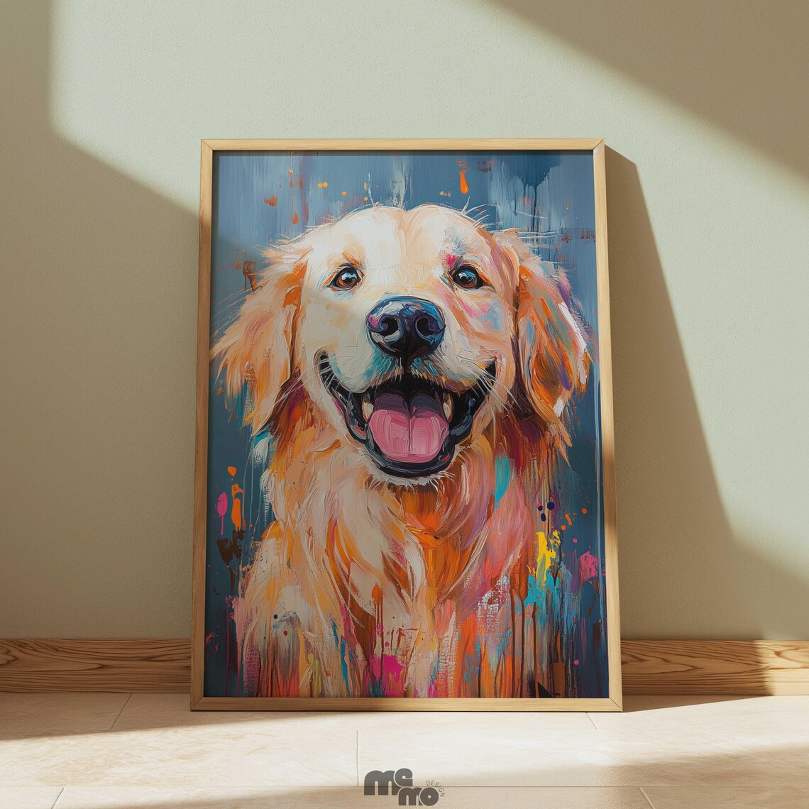Happy Golden Retriever Abstract Portrait Colorful Dog Art Print