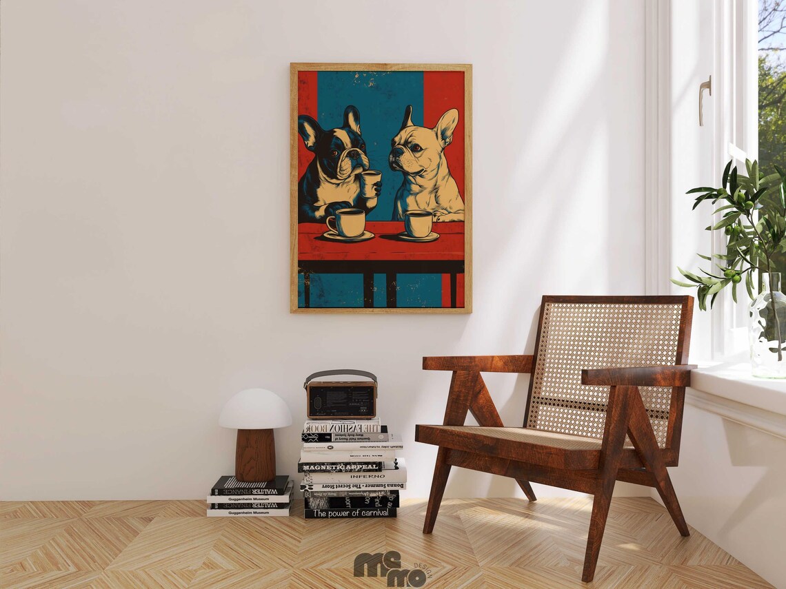 Bulldog Wall Art Print, Vintage Coffee Date - Image 3