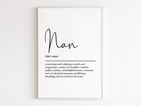 Nan Definition Dictionary Style Typography Gift Treasured Keepsake Poster