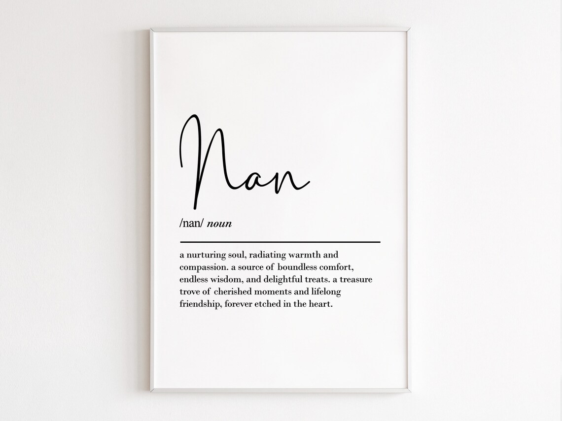 Nan Definition Dictionary Style Typography Gift Treasured Keepsake Poster