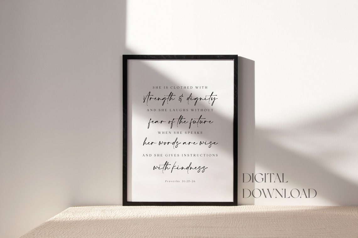 Proverbs 31 She Is Clothed In Strength And Dignity Poster Bible Verse Wall Art Christian Wall Art Gift For Her - Image 2