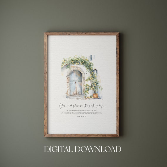Psalm 1611 You Will Show Me The Path Of Life Santorini Lemon Tree Wall Art Modern Christian Wall Art Bible Verse Wall Print
