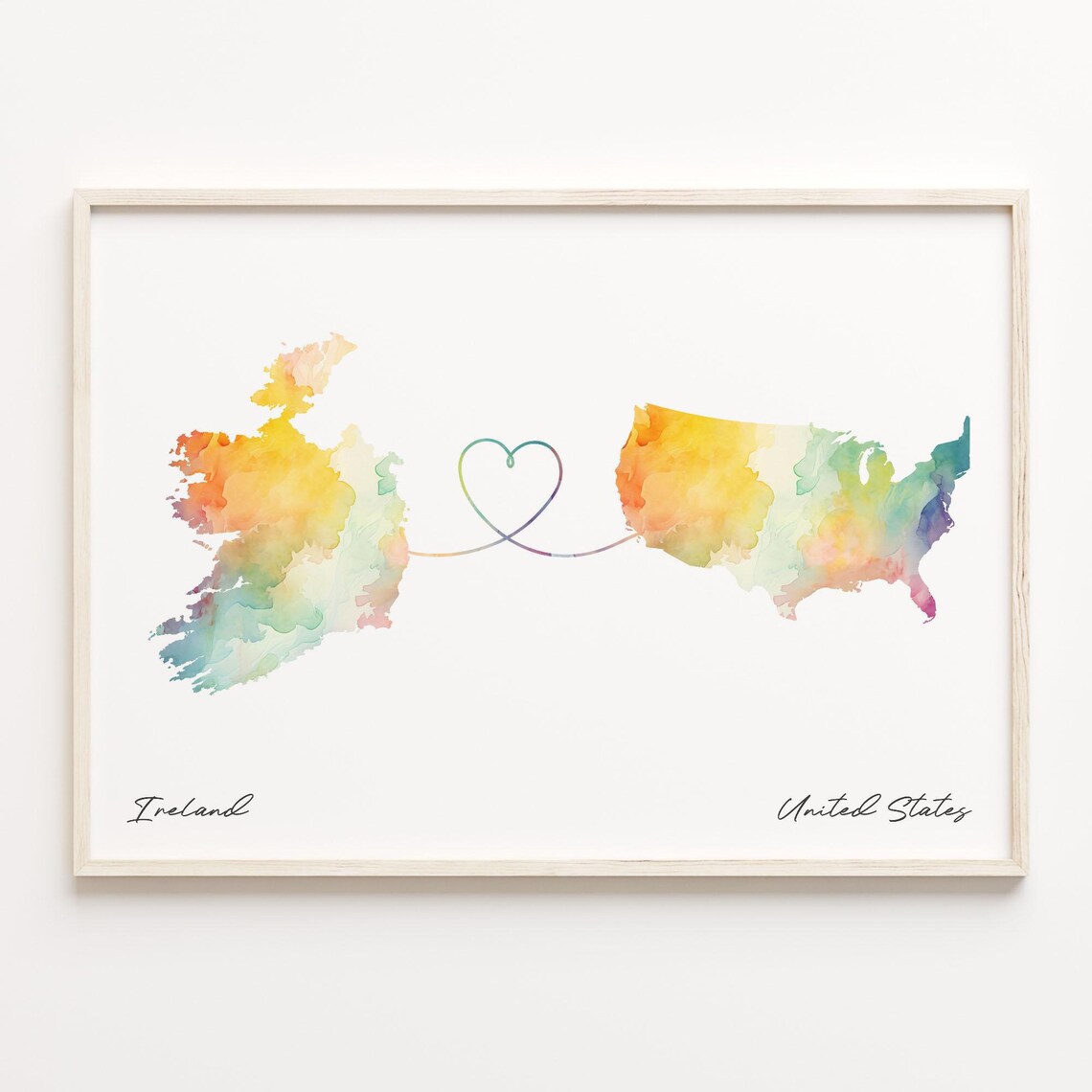 Ireland To United States Watercolor Map Travel Poster