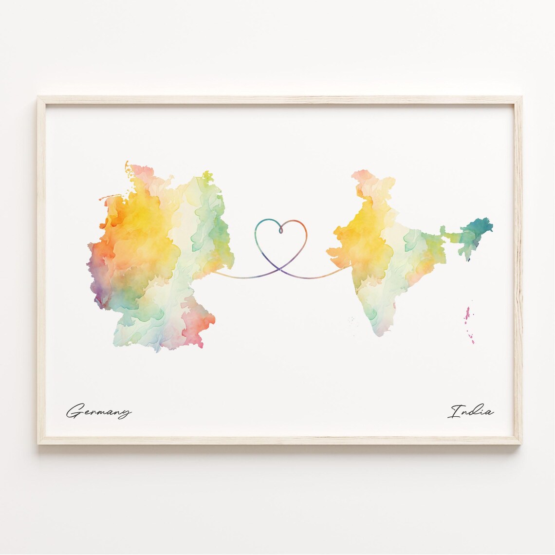 Germany India Watercolor Map Heart Long Distance Love Poster
